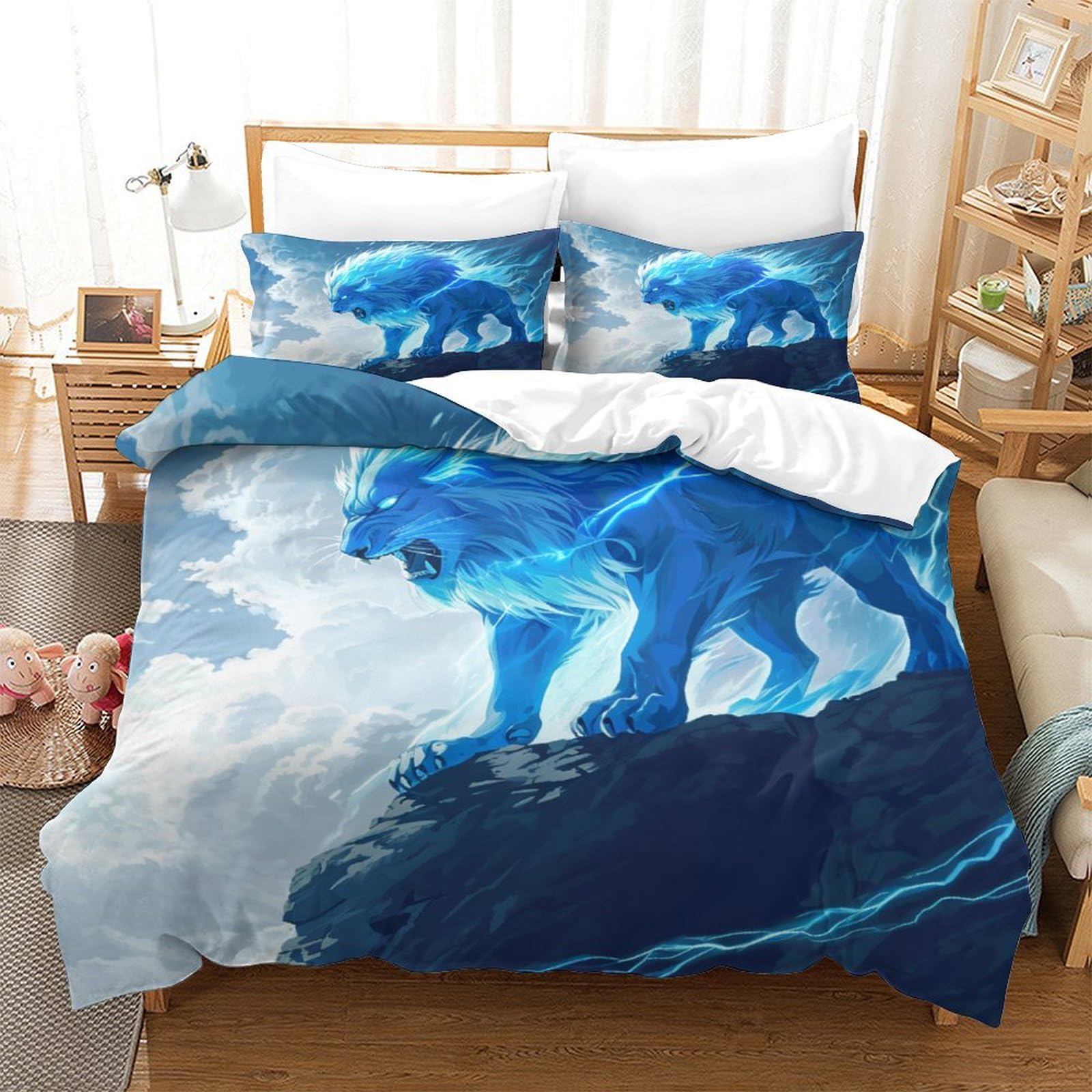 Parure de lit 3 pièces imprimé lion pour chambre adulte lit XXL Super King size