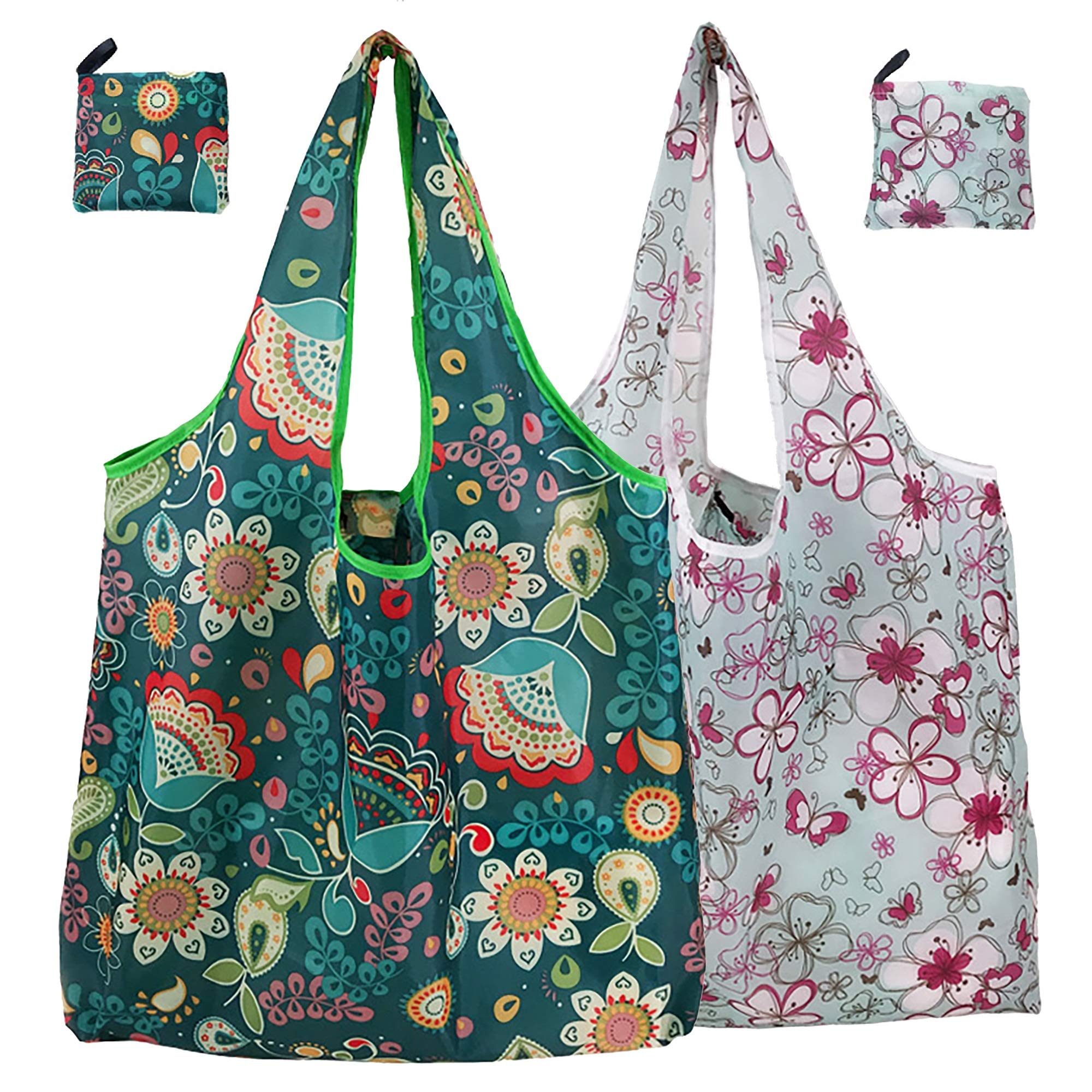 MNEUSHOP Foldable Shopping Bags Reusable and Waterproof Groceries Tote Bags Washable Grocery Bags for Everyday Shopping Groceries Travel Storage and Daily Use（2 Pieces Medium）