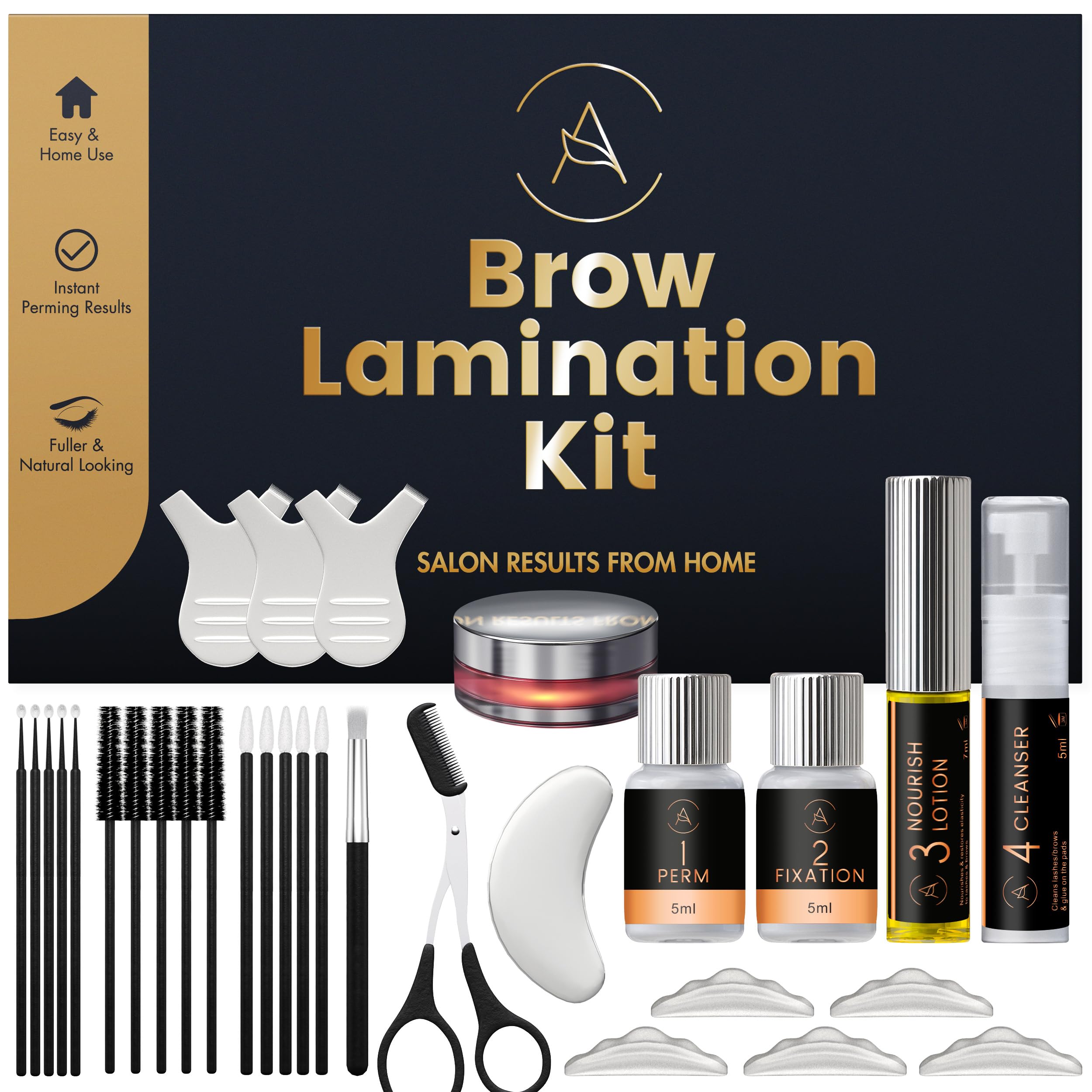 Eyebrow Lamination Kit, At-Home Brow Lift Kit for Beginner/Professional, Includes Instructions, Lasts 6-8 Weeks, 15 Applications, Safe & Effective - ABK1