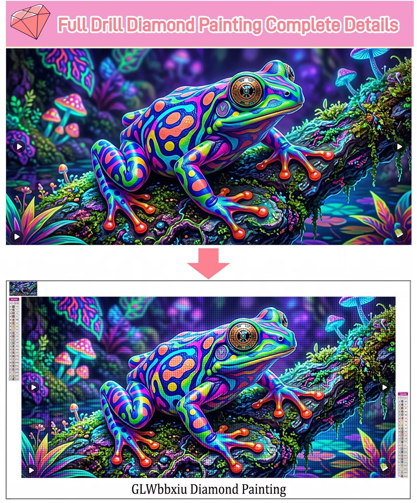 Diamond Painting Frosch Diamant Painting Bilder, 5D Tier Eckige Steine Full Drill DIY Set Erwachsene Diamanten Kinder Bastelset, Kreatives für Erwachsene für Home Decor Wand Deko, 60x120cm, Cod-726