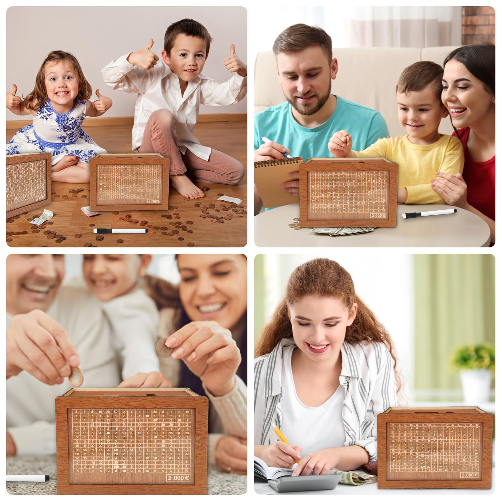 Hucha de Madera Retro con Objetivos de Ahorro, Reutilizable para Niños