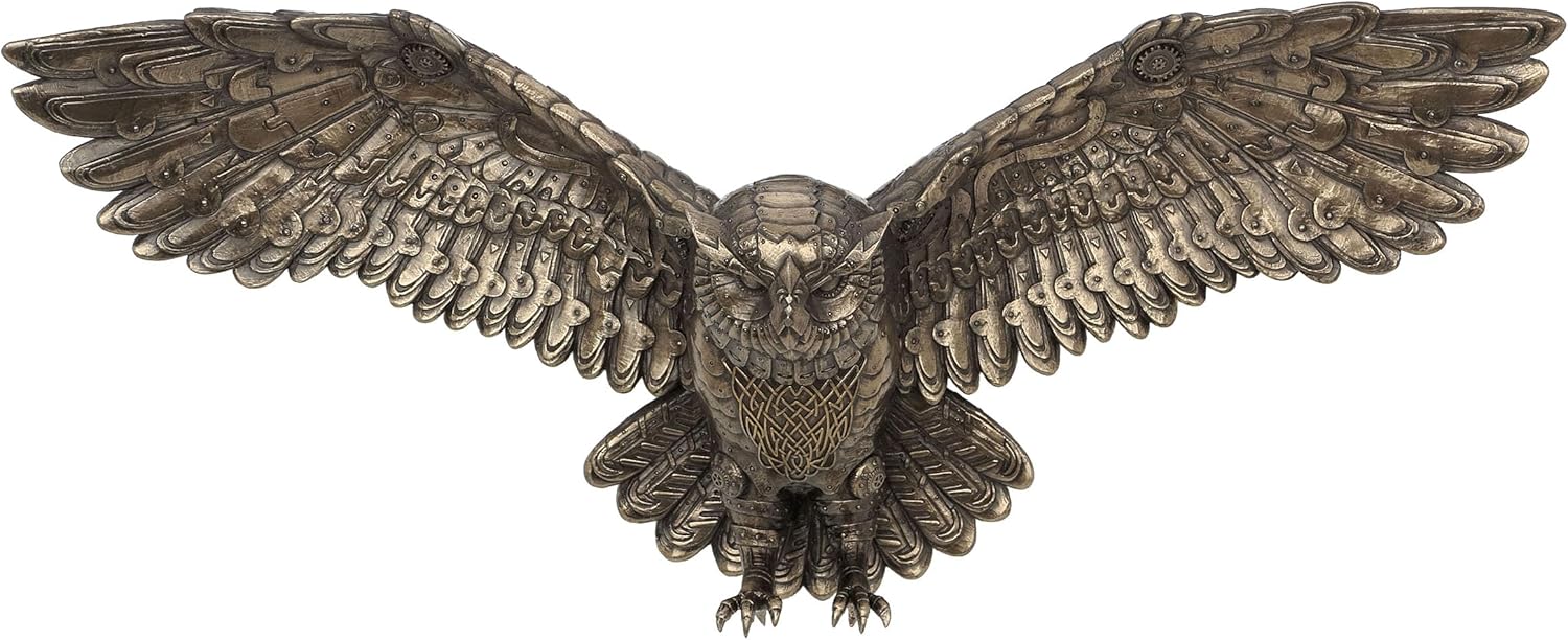 Veronese Design 21 5/8 Inch Steampunk Owl Open Wings Cold Cast Resin Bronze Finish Animal Wall Sculpture Plaque