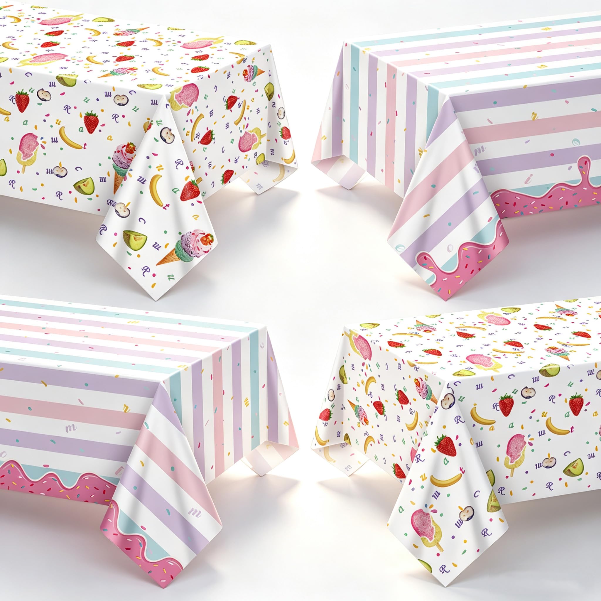 4 Pack Ice Cream Tablecloths - 86 x 51Inch Disposable Ice Cream Birthday Party Tablecloths for Kids Girls Birthday Baby Shower Donut Themed Decorations