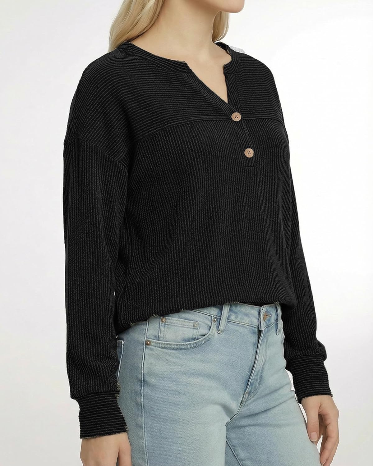 MANGOPOP Tunic Tops for Women Loose Fit Dressy - Ribbed Henley V-Neck, Soft Smart Casual Top Work Weekends - Image 2