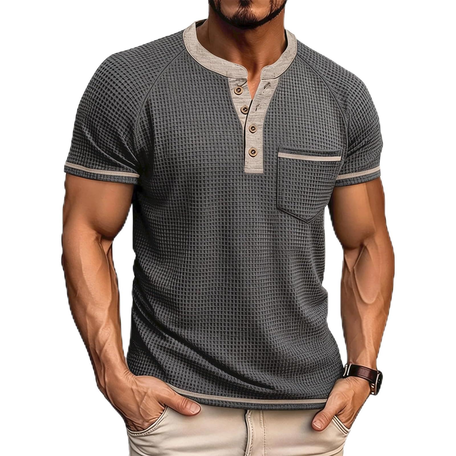 T Shirts for Man Mens Short Sleeve Button Down Henley Shirt Casual Summer Beach Regular Fit Button Up