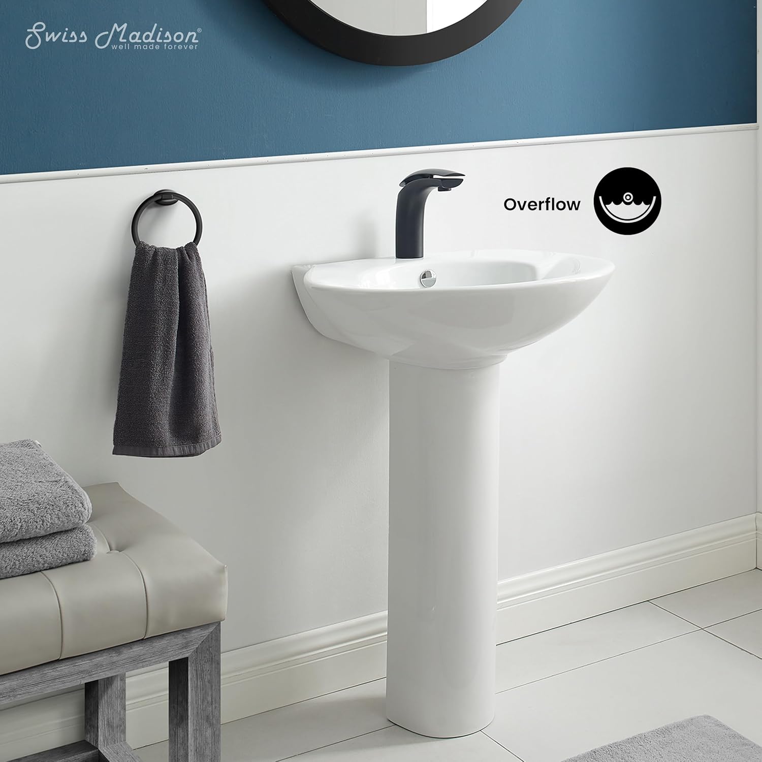 Swiss Madison SM-PS309 Plaisir Rounded Basin Pedestal Sink