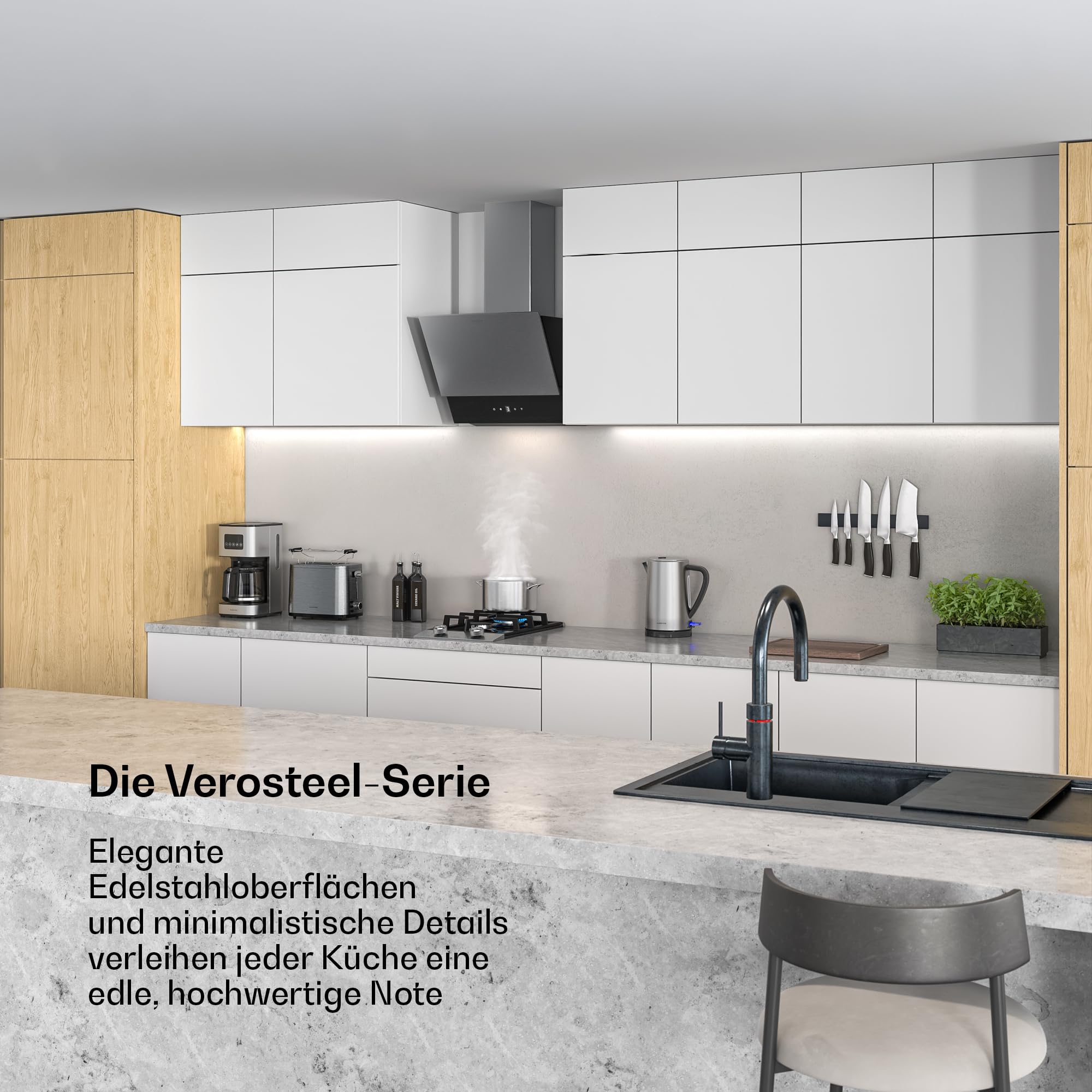 Klarstein Verosteel Dunstabzugshaube 45 cm 624 m³/h A++ Energie Touch LED Edelstahl Glas Abzugshaube Küche