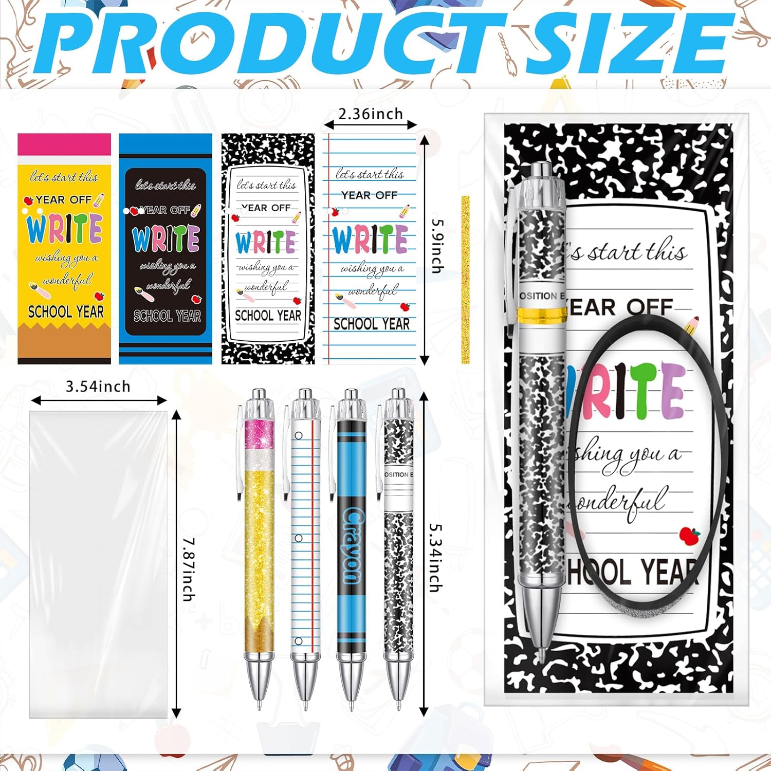 Ctosree 96pcs/24set Back to School Gifts Bulk Pencil Ballpoint Pens with Greeting Cards Composition Book Bookmark Card and Silicone Bracelet Back to School Party Favors for Students Teacher Class Gift