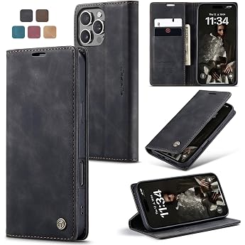Mobile Phone Case for iPhone 16 Pro Case Premium Leather Case Soft Vintage Nubuck Leather Foldable Stand Protective Case Card Slot Stand Function Shockproof Flip Case iPhone 16 Pro - Black