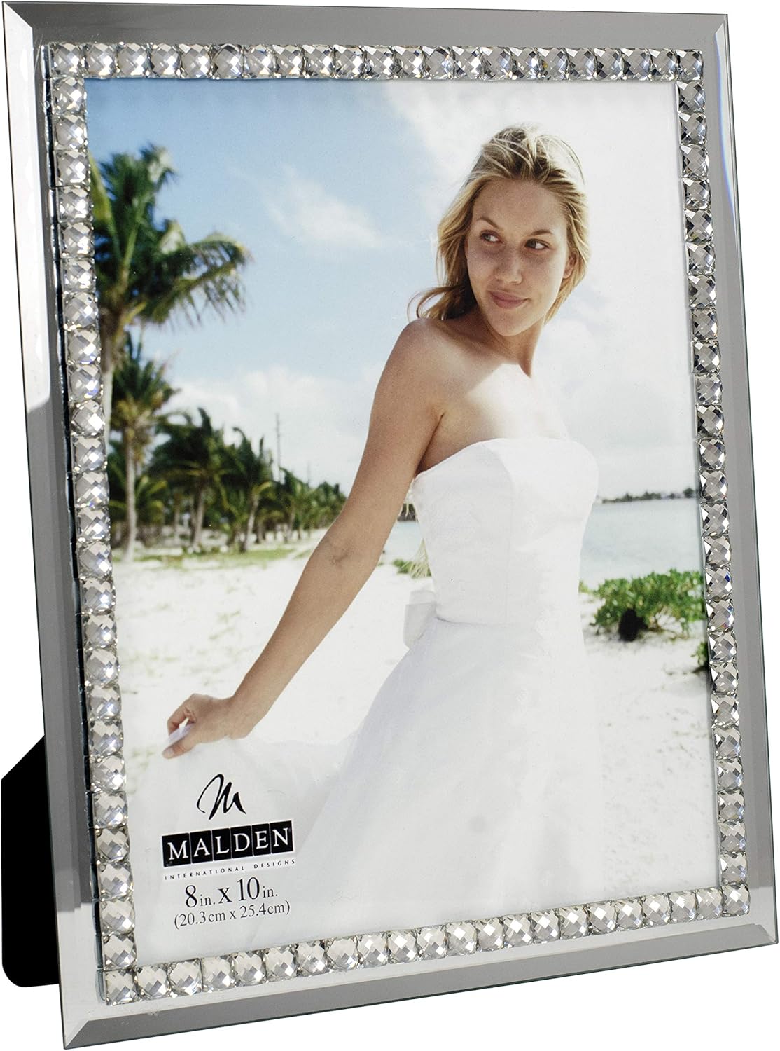 Malden International Designs Malden Brilliance Jewel Mirror Picture Frame, 8x10, Mirrored, Silver Metal