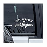MYMKO Cross Not Perfect Just Forgiven Decal, Jesus Car Window Decals, 6 Inches UV DTF Tranfer Car Stickers, Weatherproof Car Truck Window Bumper Sticker, Faith Car Stickers and Decals for Christians