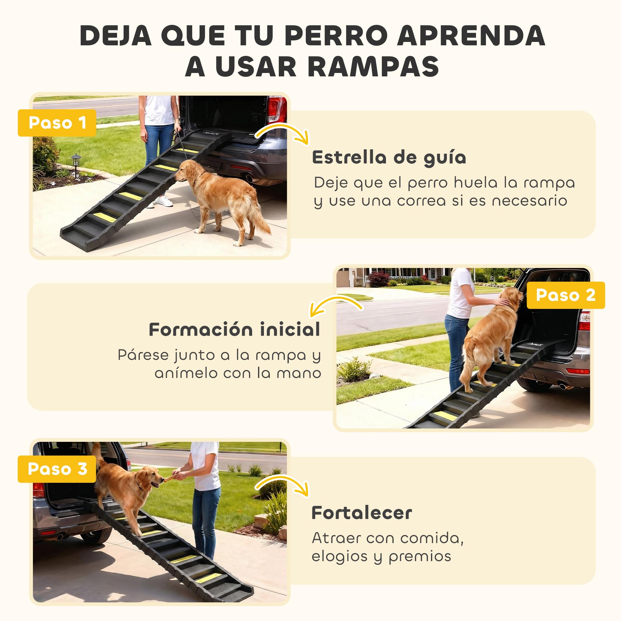 PawHut Rampa para Perros Plegable, 154 cm, Rampa para Perros para Coche y Cama Alta con 10 Escalones Antideslizantes, Ligera y Resistente, Carga 68 kg, para Sofá, Negro