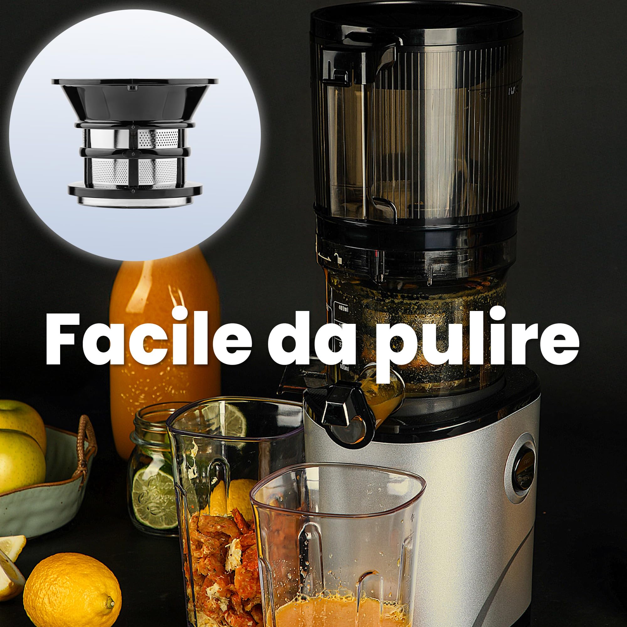 Kuvings Estrattore AUTO8, Spremiagrumi e Centrifuga - Lenta e facile da pulire, capacità 2L, motore da 200W ideale per frutta, verdura e smoothies.(Nero)_KHS-860SE