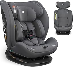 KikkaBoo Silla Coche Bebé sin ISOFIX i-EXPLORE 2, Grupo 0 1 2 3, i-Size 40-150 cm, Reclinable, 0-12 Años, Reposacabezas 14 Posiciones, Cojín y Arnés 5 Puntos, Grey
