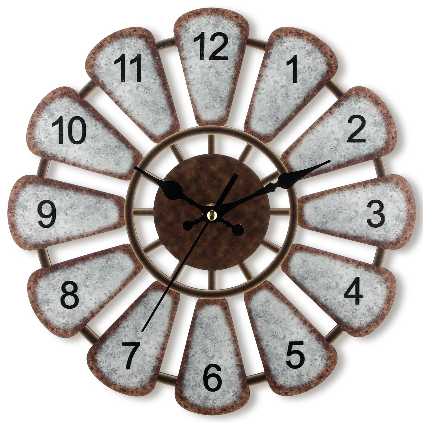 Photo 1 of ***SMALL HAND DOESN'T WORK**** Whimsibelle 12 Inch Wooden Rustic Windmill Farmhouse Wall Clock Distressed Wood Farmhouse Decor Non Ticking Silent Battery Operated Clock for Home Living Room Kitchen Bedroom Wall Decor