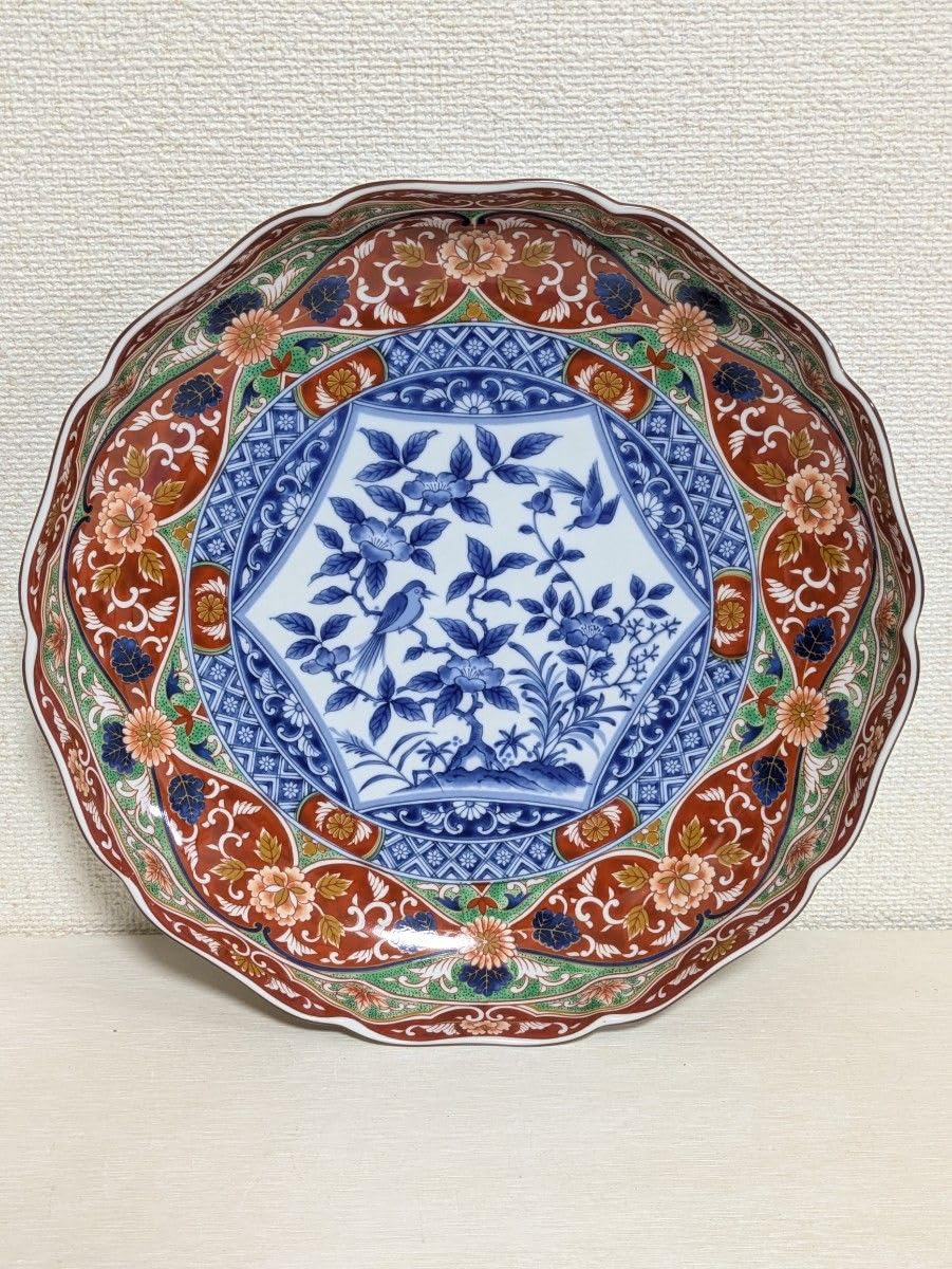 Amazon.co.jp: 美濃焼 前畑陶器 庫山窯 盛皿 古伊万里様式 染錦花鳥 輪