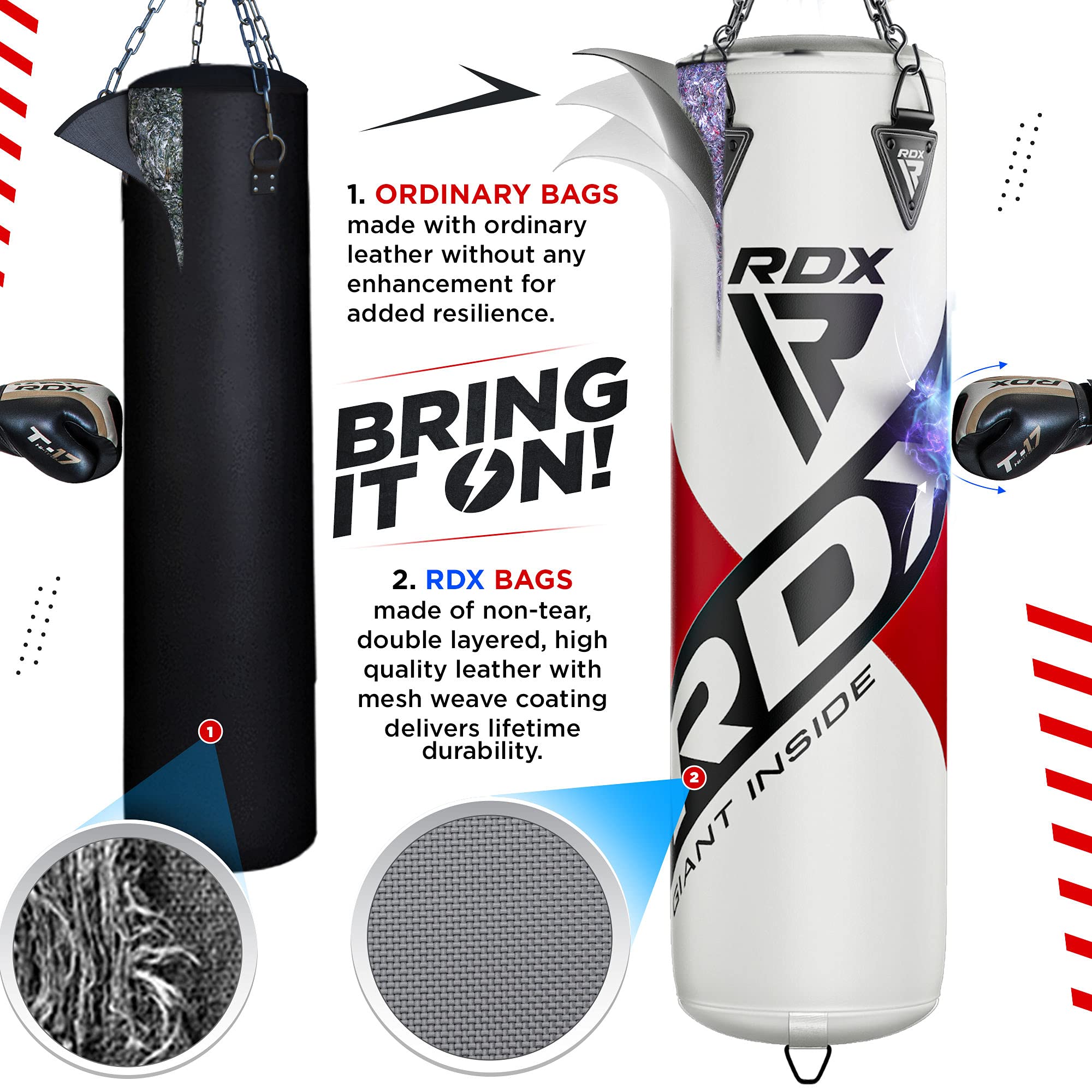 Buy RDX 8PC Punching Bag 5ft 4ft Heavy Filled Set, Non Tear Maya Hide