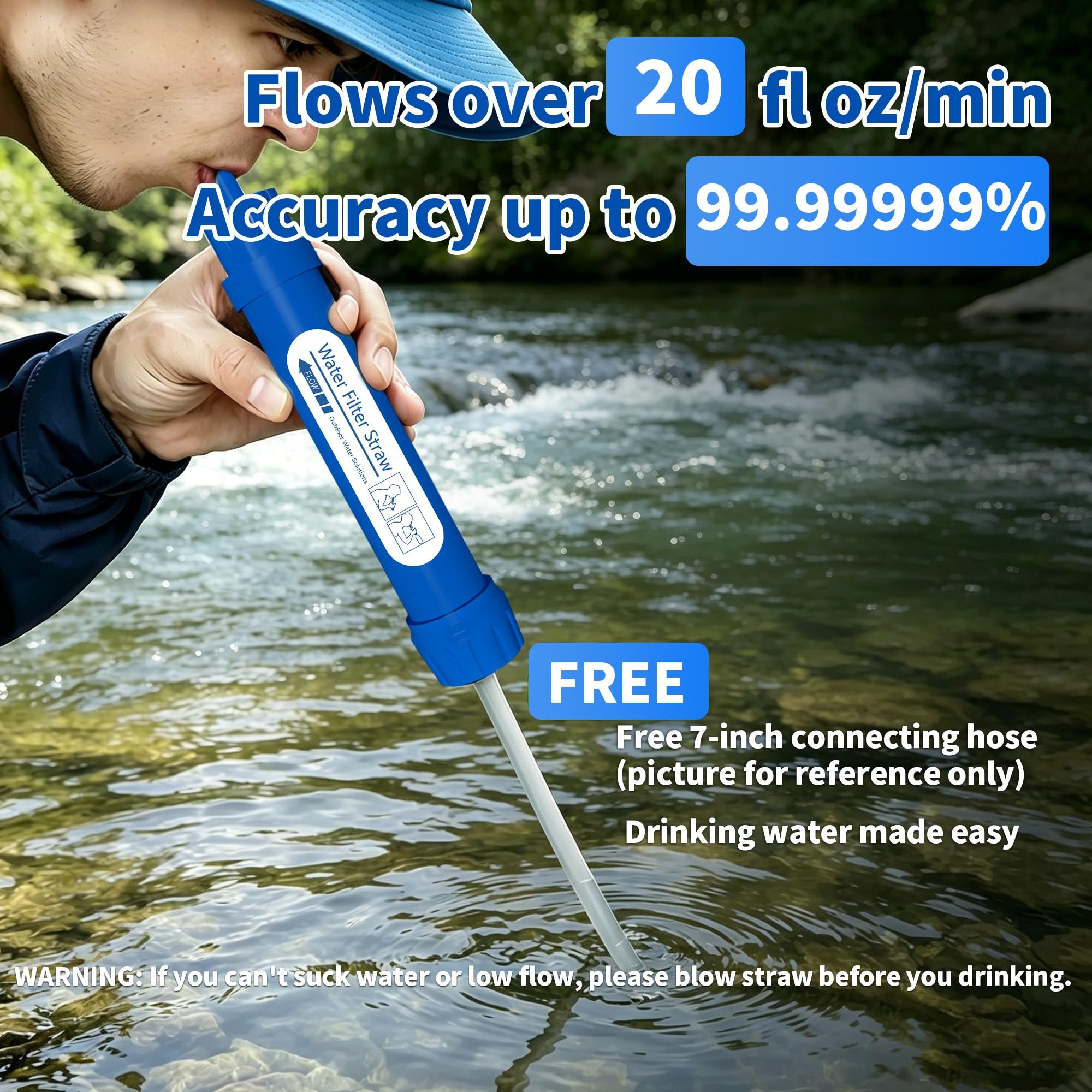 Pajita de filtro de agua personal, purificador de agua portátil de 4 etapas certificado NSF, sin BPA, equipo de supervivencia de filtración de agua de emergencia para senderismo, camping