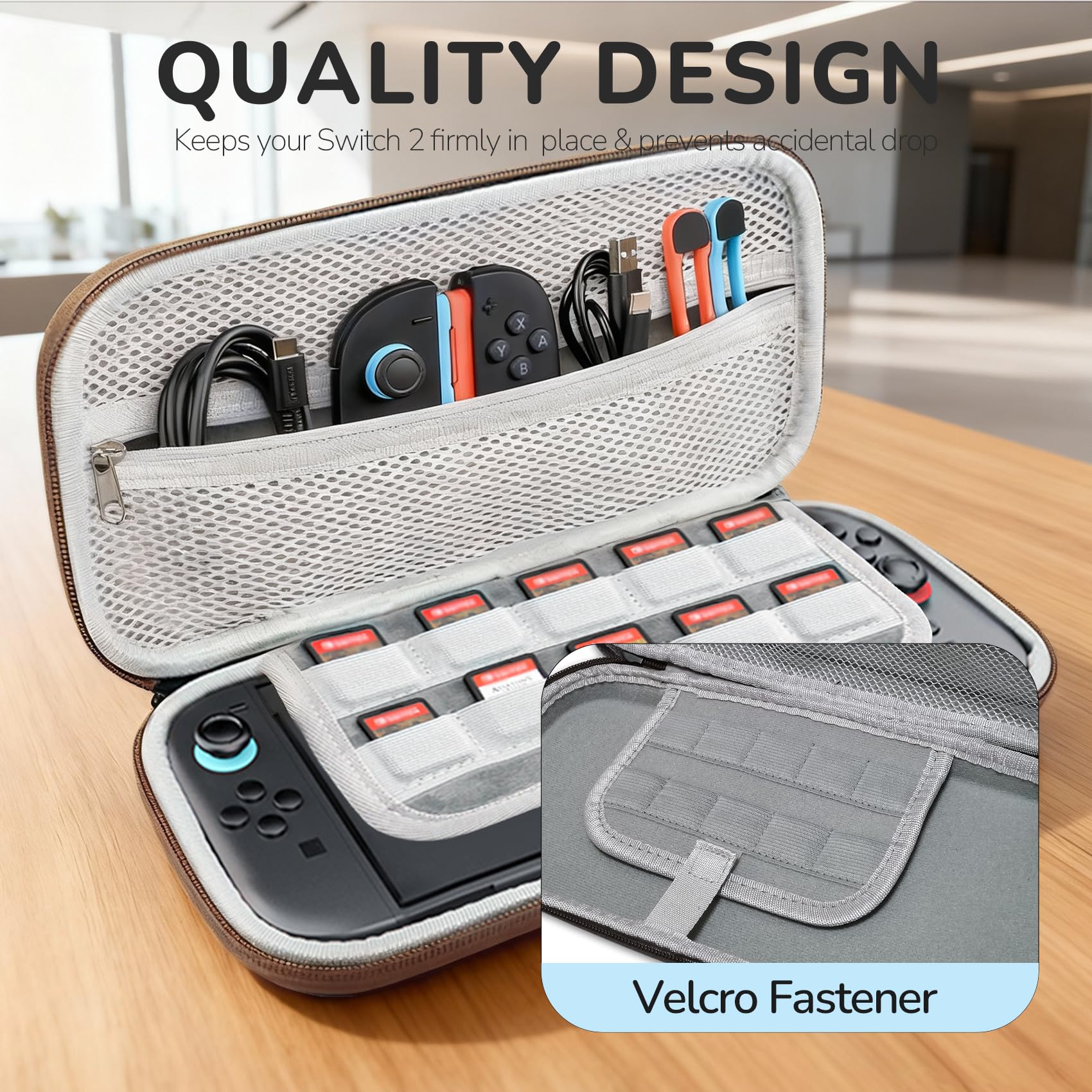 Custodia Switch 2, Borsa de Protettiva per Switch 2 (2025), con Tasche a Rete e Cerniera a Tema, per 10 Schede di Gioco e Accessori, Grigio