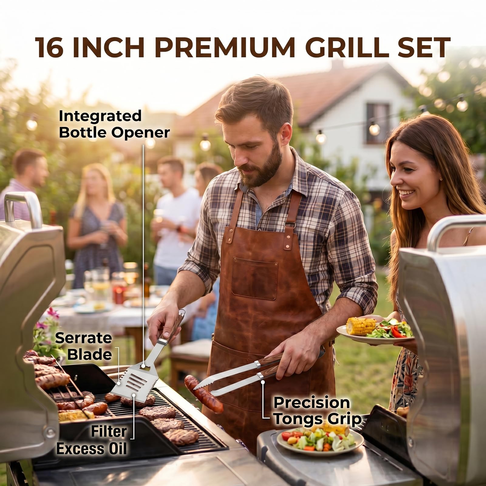 RINPIR - Set di 21 accessori per barbecue con coperta di carne riutilizzabile da 53 cm, regalo per la festa del papà per uomini e papà strumenti per griglia in acciaio