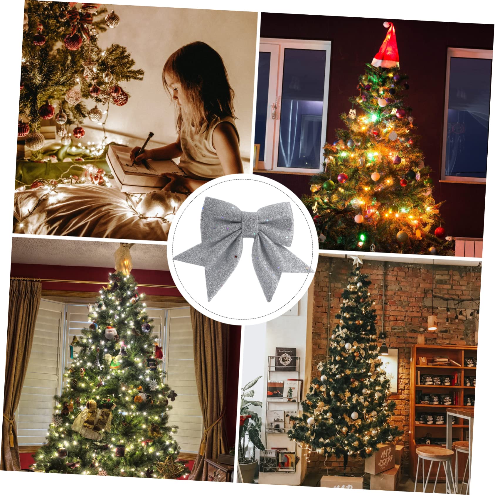 OUNONA 3piezas Lazo De Navidad Decorativo para Árbol Adorno Colgante De Organza Metálica para Fiestas y Celebraciones