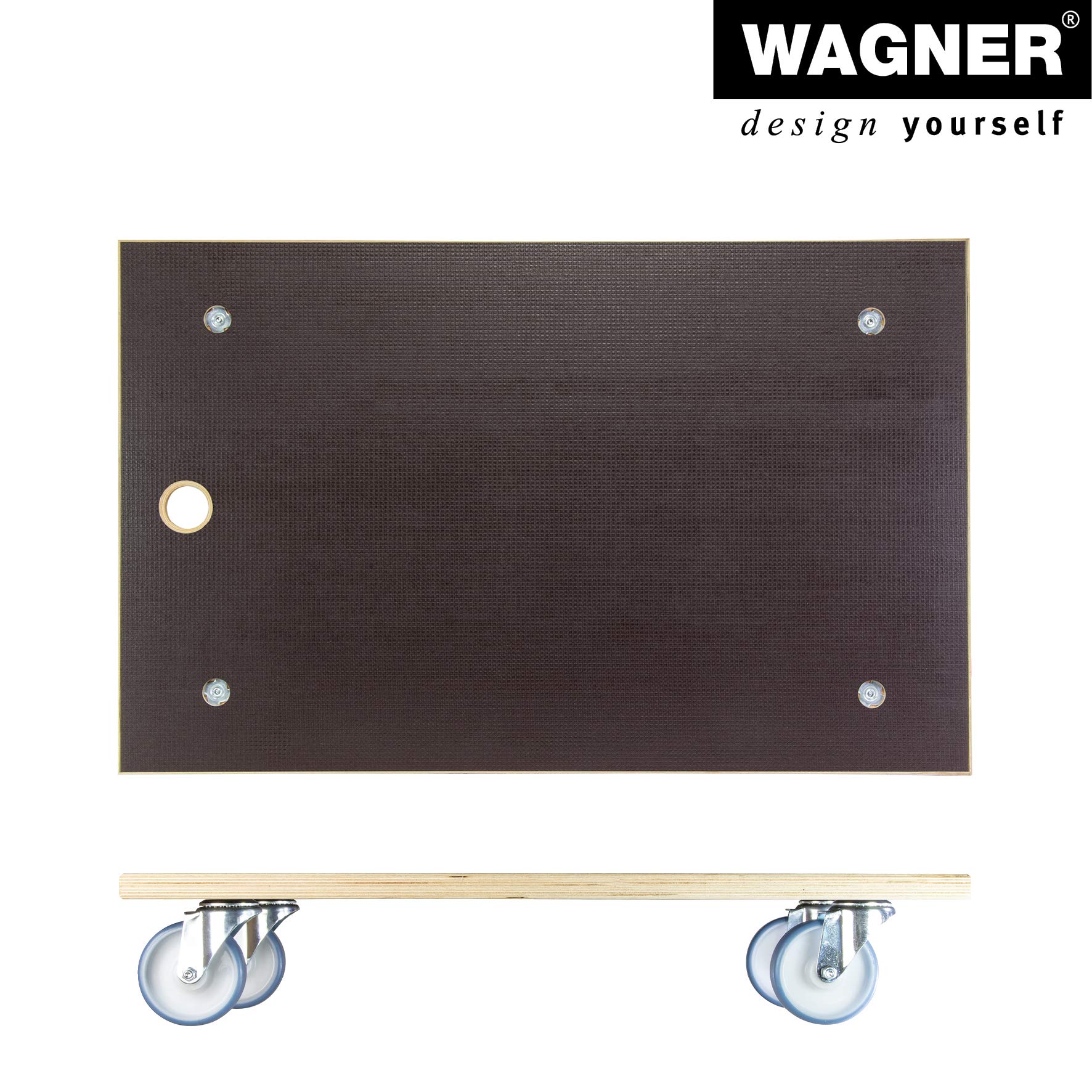 WAGNER Transportroller Transporthilfe 1146 I Schichtholz 24 mm mit Grip 78 x 49 x 15 cm, Tragkraft 500 kg I Schwerlastroller für Umzug, Werkstatt, Handwerk I Möbelroller Softrollen I FSC® I Made in DE