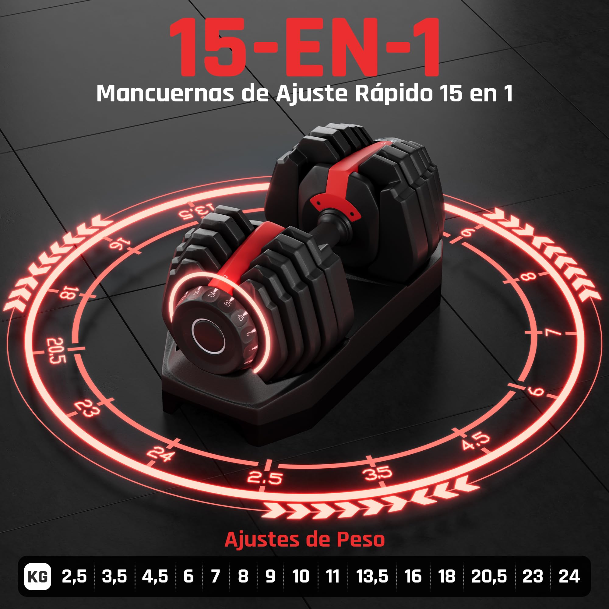 Yaheetech Kit de 1-2pcs Mancuerna Ajustable 5-15 Niveles Rápido 2-25kg Seguridad de Doble Bloqueo, Agarre Antideslizante, Ahorro de Espacio Para Gimnasio en Casa - 5