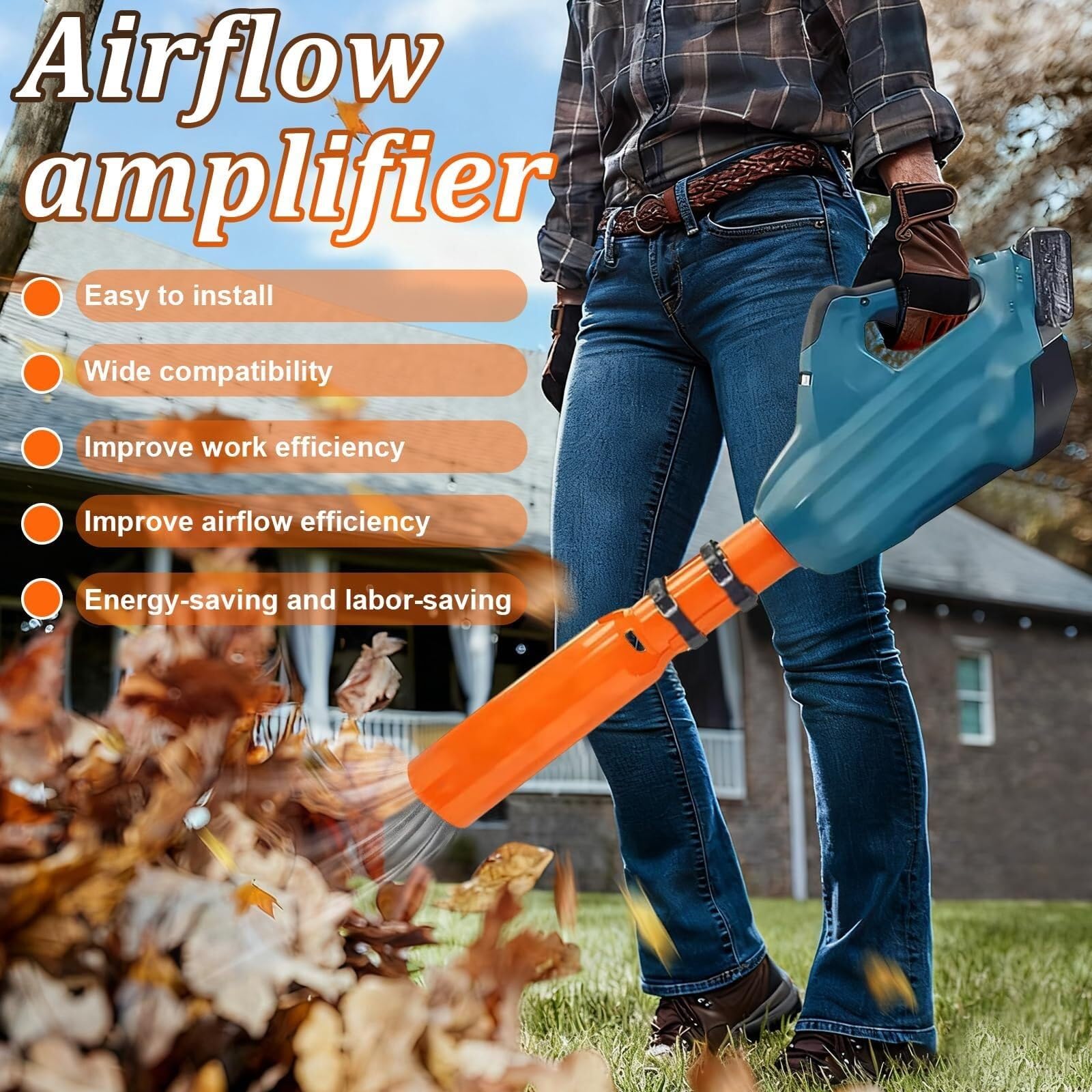 Leaf Blower Booster Attachment, Air Flow Booster For Blower, High-Speed Airflow Accelerator For 2–4 Inch Tubes, For Snow Debris All Weather Backyard Garden Roof Lawn e0h037(2PCS Orange)