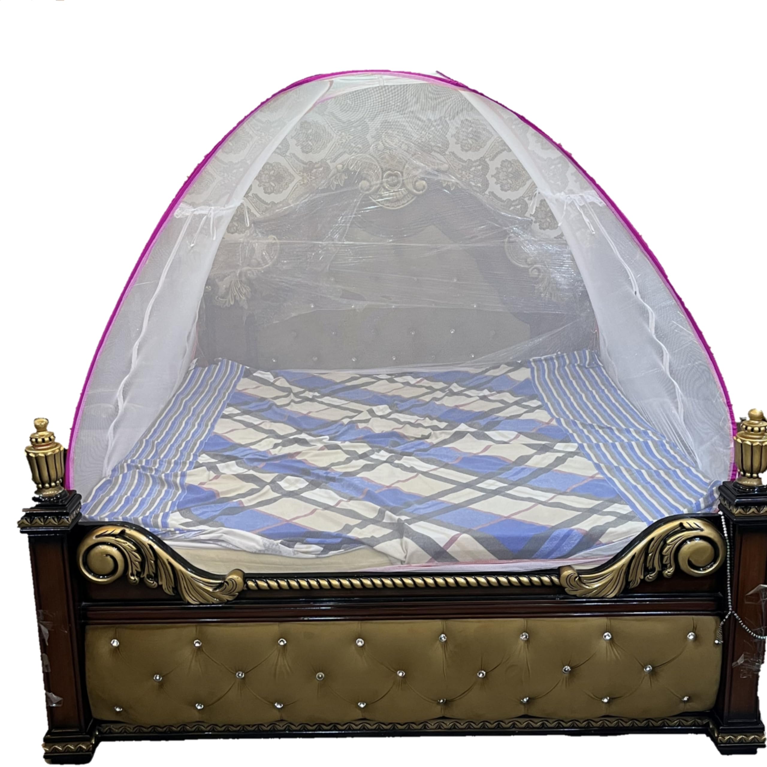 SHAAD Mosquito Net for Double Bed | Foldable, Washable & Portable | Fine Quality Polyester Net with Double Zipper | Peaceful Sleep Protection from Mosquitoes (White Pink, Single Bed Size)-image-46