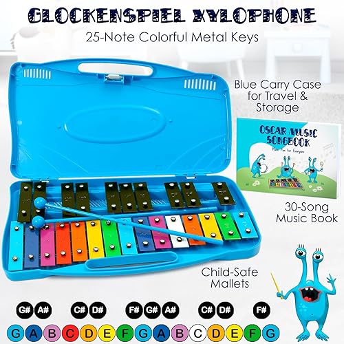 Miniatura 2 de MINIARTIS Glockenspiel Xilófono  Xilófono de 25 notas con teclas metálicas coloridas para niños  Instrumento musical de percusión  Juguete musical