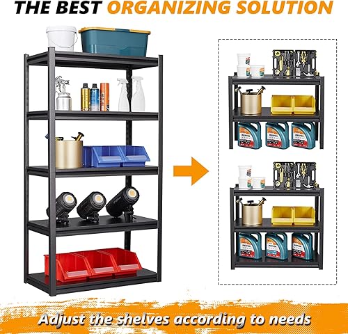 Miniatura 7 de STANI Estantería de garaje resistente para almacenamiento de garaje, estantería de metal de 5 niveles, estante de almacenamiento de garaje