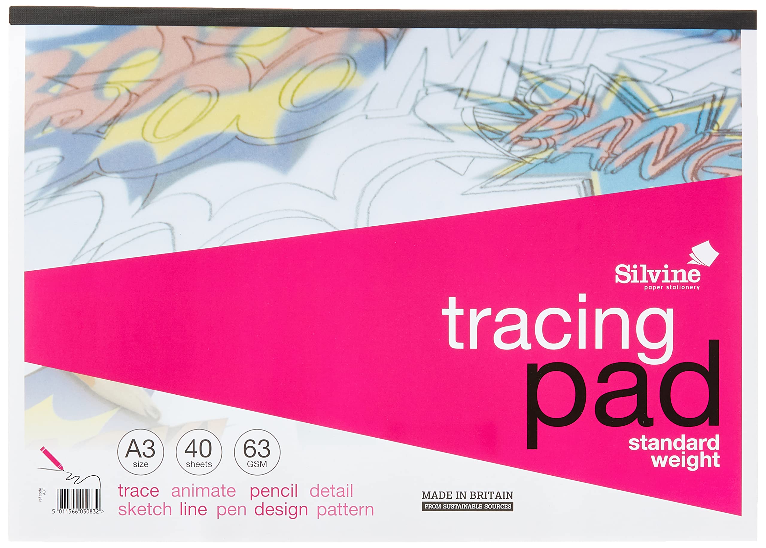 Silvine A3 Tracing Pad 63gsm 40 Sheets Pack 5 - A3T 21687SC