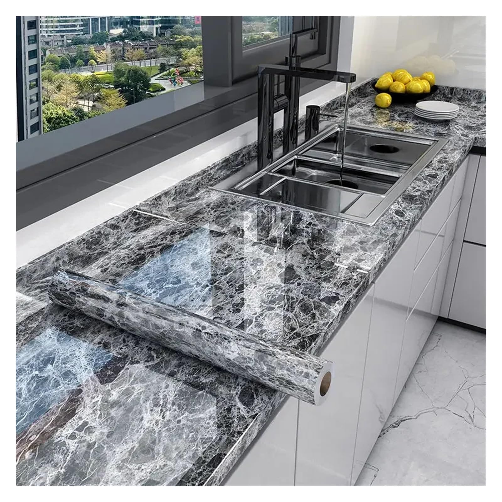 Ayztantine Color 1 Self-Adhesive Wallpaper 10M X 80Cm Marble Self Adhesive Wallpaper Waterproof Oil Proof Kitchen Stickers(,60Cm X 5M)