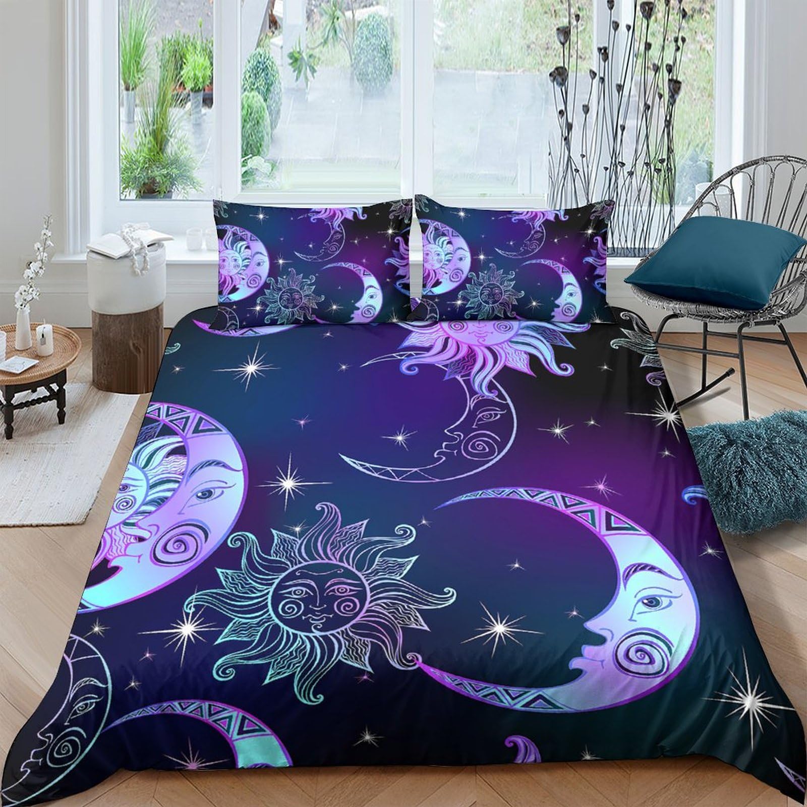 Ctjqhvkz Style-9 3D Printed Moon Star Night Fitted Sheet Microfiber Soft Bedroom Decor Sun Sky Mattress Cover Single（135X200cm）