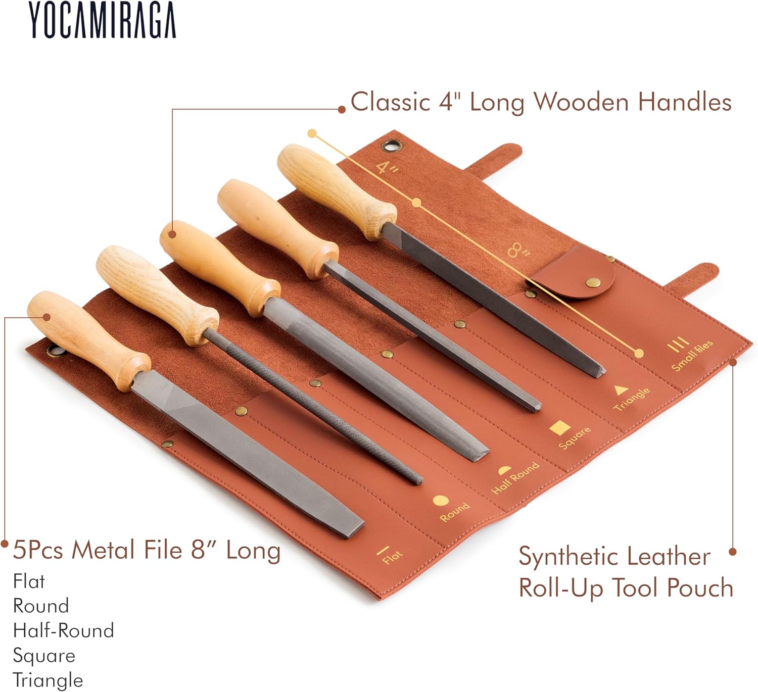 15Pcs Metal File Set, 5Pcs Metal Files for Wood and Metal & 10Pcs Needle File Set for Sanding Work with Synthetic Leather Roll-Up Tool Pouch.