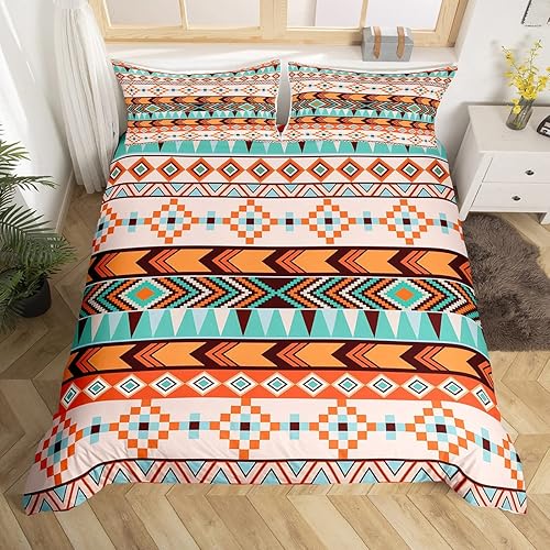 Funda de edredón occidental con diseño geométrico vintage, juego de ropa de cama estilo bohemio occidental, decoración occidental del oeste,