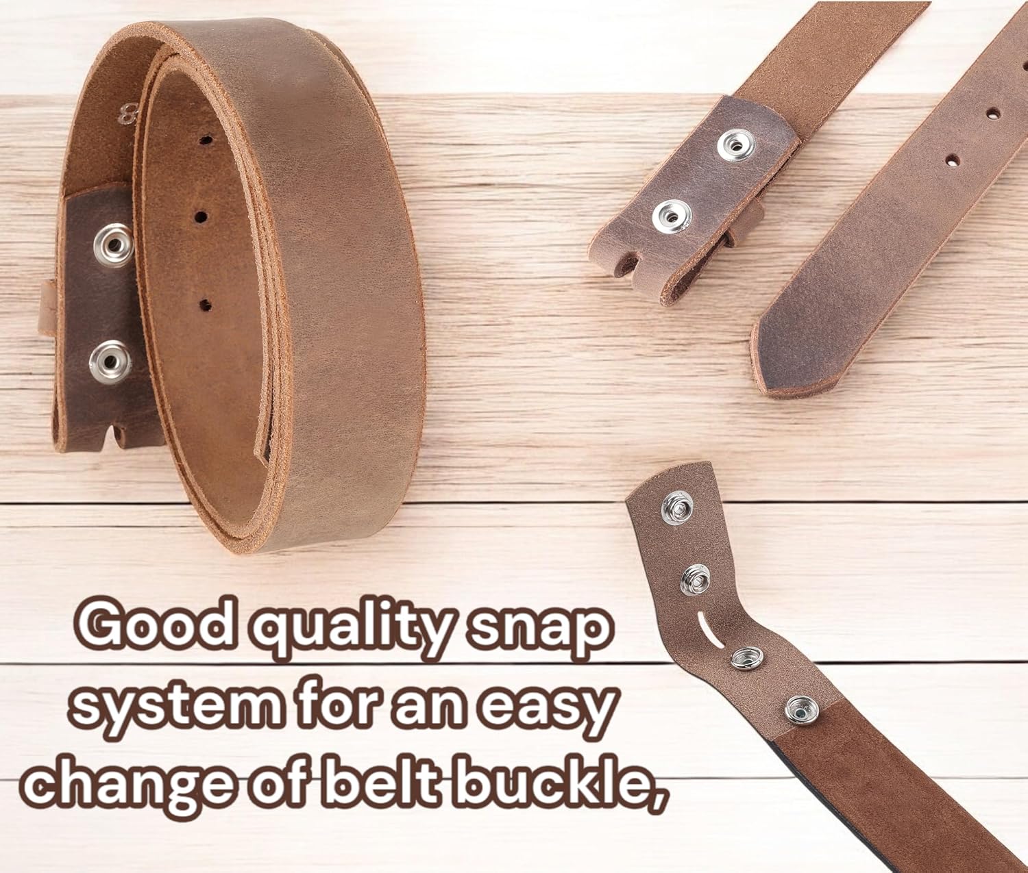 F&L CLASSIC Belt for Buckles 100% Full Grain One Piece Leather Belt, w/Snaps for Interchangeable Buckles,1.25" wide, - Image 4