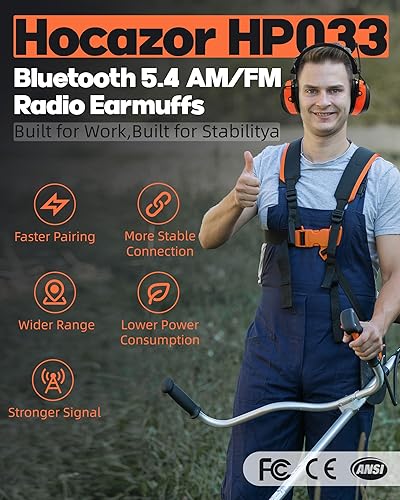 Miniatura 2 de HP033 Bluetooth 5.4 Auriculares de radio AM FM con protección auditiva, orejeras de seguridad con reducción de ruido NRR de 25 dB con batería