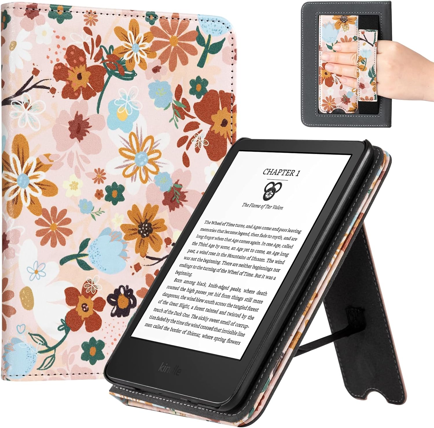 CoBak Case with Stand for for 6" Kindle (2024 & 2022, 11th Gen) – PU Leather Smart Cover with Auto Sleep/Wake & Hand Strap, Premium Protective Case for Kindle Basic,Jasmine