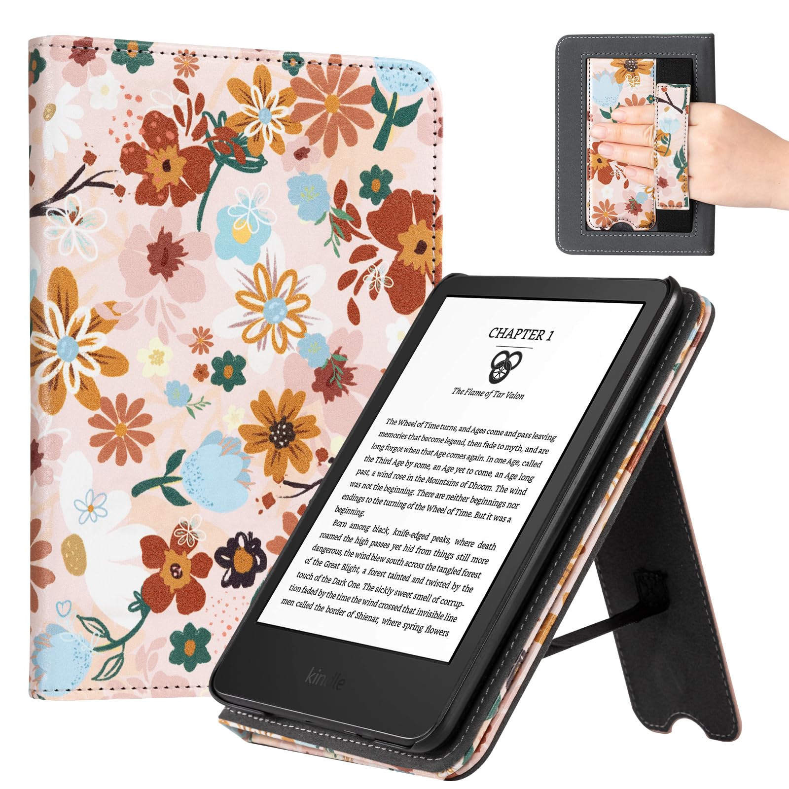 CoBak Case for 6" E-Reader - PU Leather Smart Cover with Auto Sleep/Wake &amp; Hand Strap, not Compatible with Kobo Clara,Jasmine