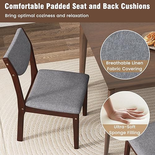 Miniatura 5 de Giantex Juego de 2 sillas de comedor de madera, sillas de cocina de madera con marco de madera de goma, asiento y respaldo tapizados, sillas