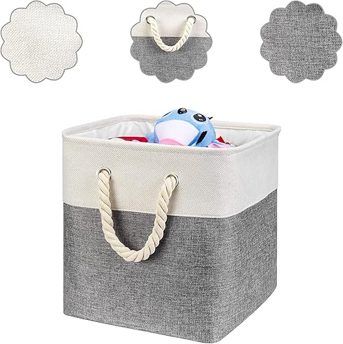 Miniatura 3 de QY-SC25-2 - Contenedores de almacenamiento de tela de 13 x 13 x 12.5 pulgadas, cajas de almacenamiento plegables grandes de tela con asas de algodón