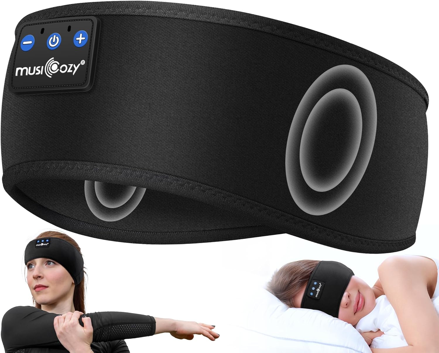 MUSICOZY Sleep Headphones Headband, Wireless Earbuds Earphones Sweat Resistant with Ultra-Thin HD Stereo Speaker, Bluetooth 5.4 for Workout Running Cool Gadgets Unique Gifts Dark Black