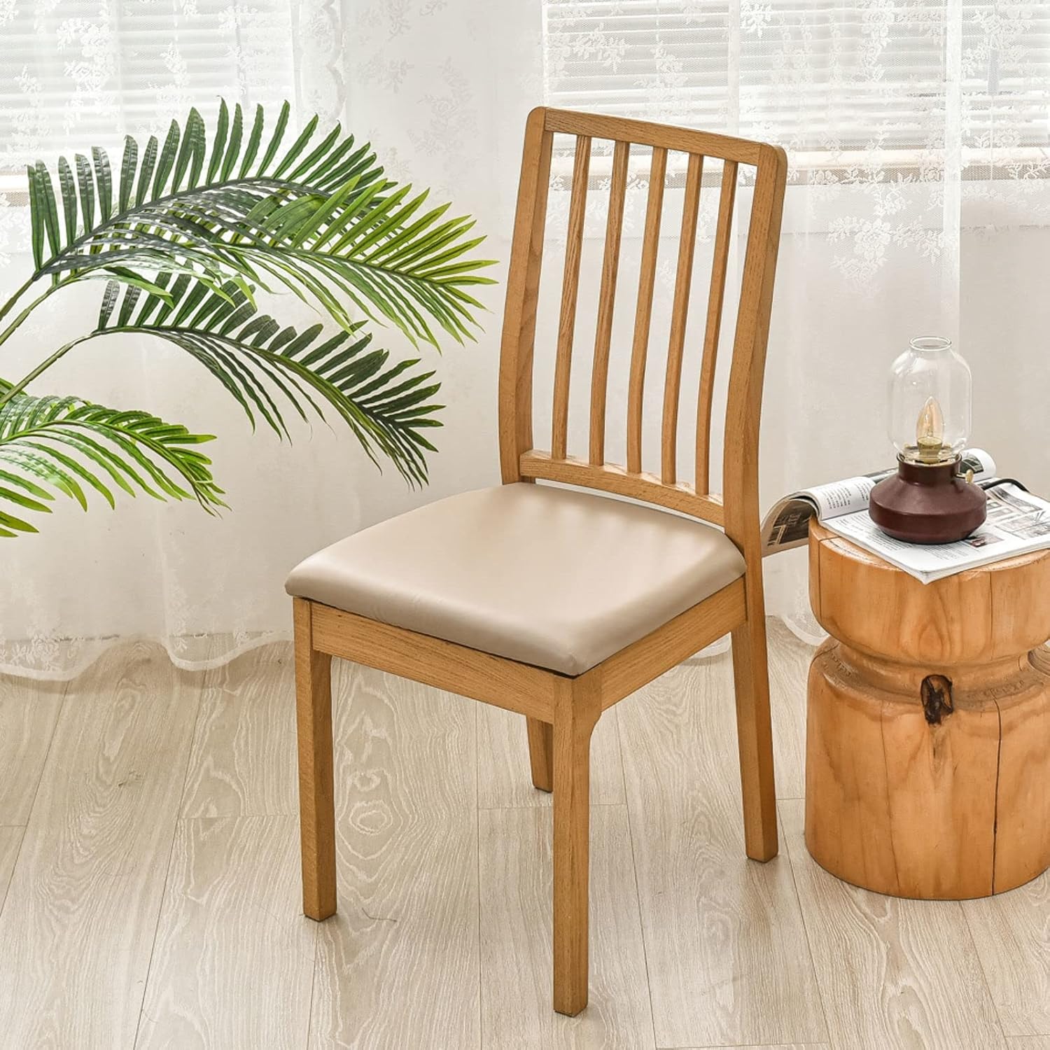 Waterproof Stretch Dining Chair Seat Covers, PU Leather Chair Covers with Removable Backrest Washable Chair Slipcovers for Dining Room(Cachi,6 PCS)