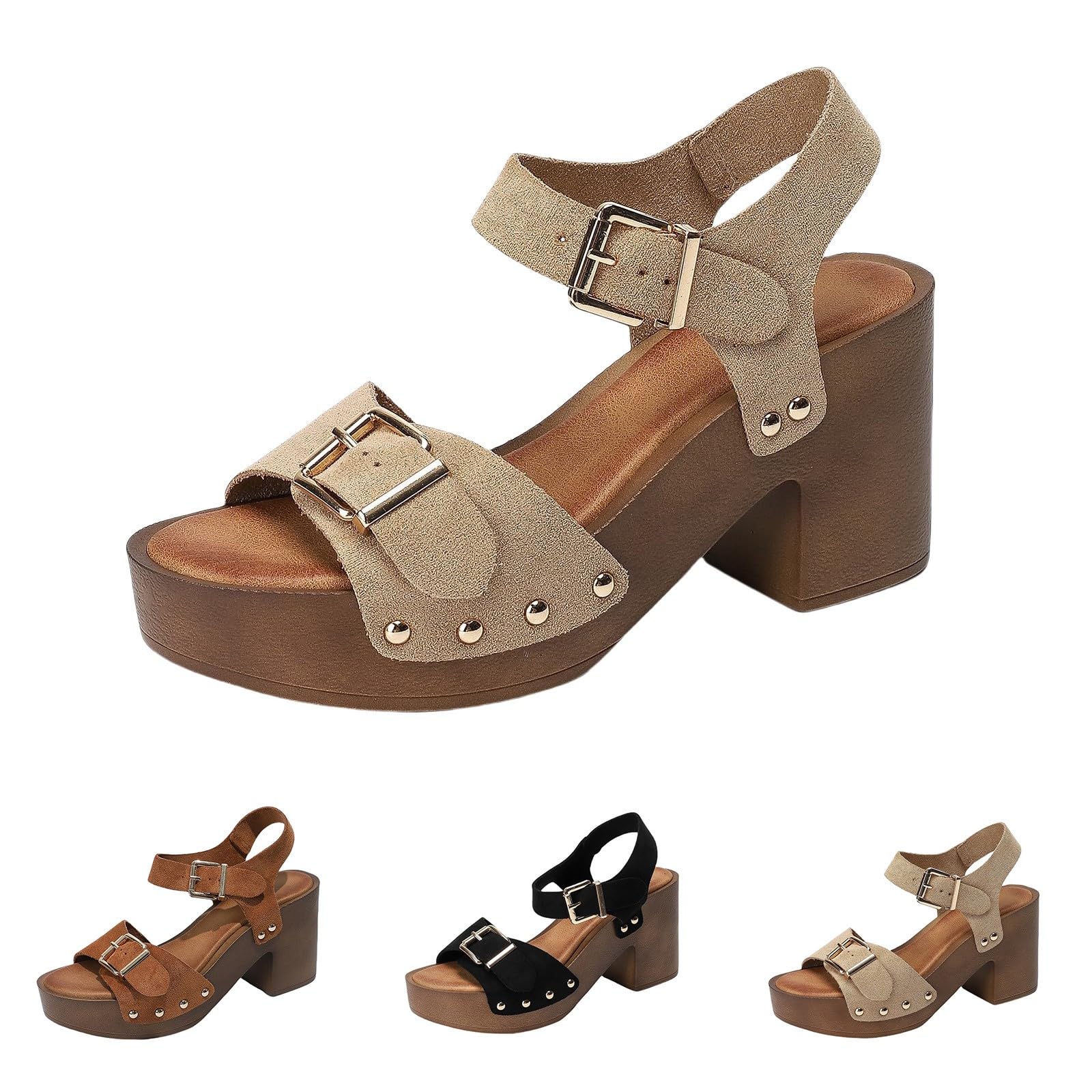 Scarpe da donna estive chic e comode tacchi con zeppe, pantofole da donna estive comode aperte, pantofole ortopediche a piattaforma, pantofola con cinturino alla caviglia, tacco, tacco, tacco, tacchi