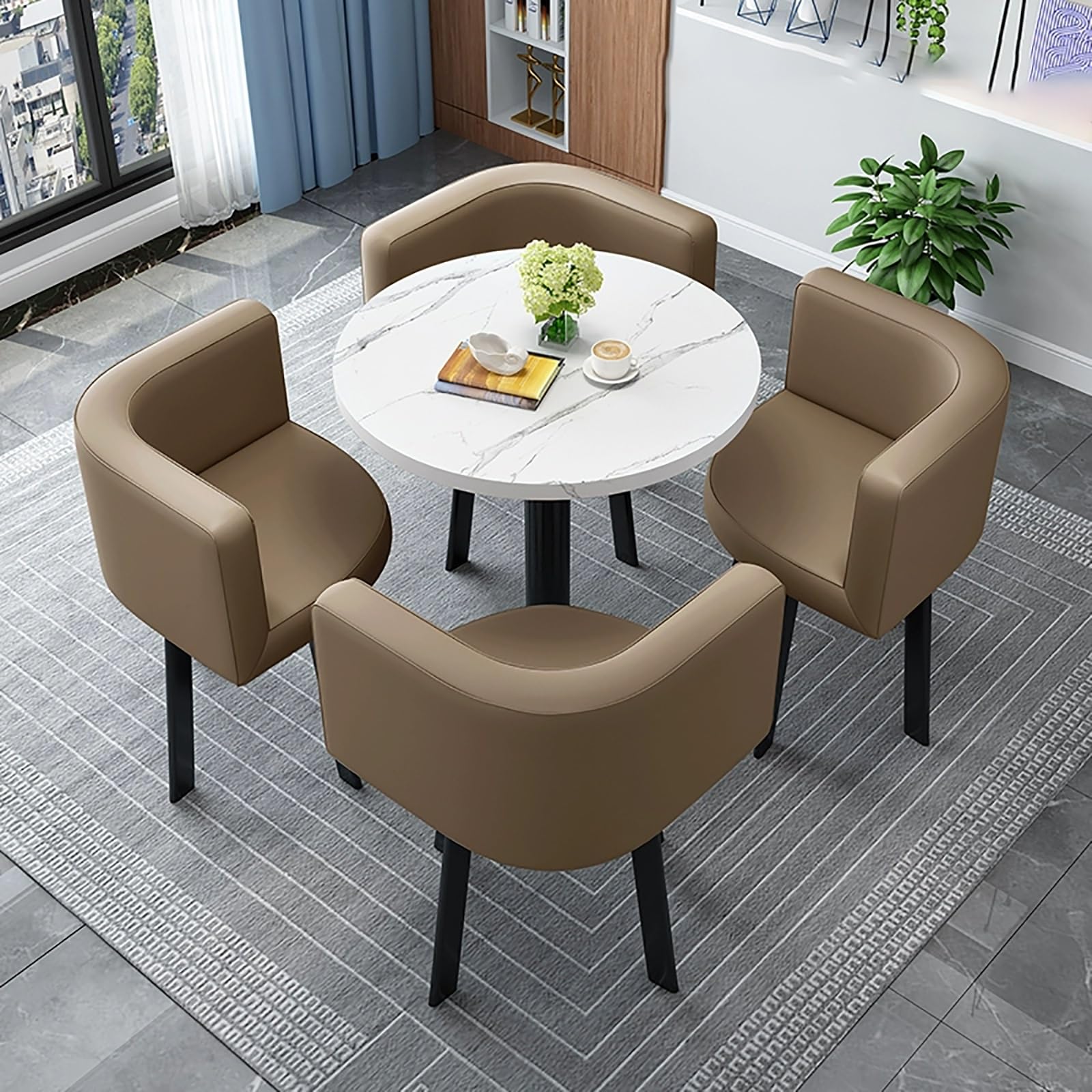 AYCDL Round Dining Table Set for 4 with Chairs - for Coffee Shops Milk Tea Shops or Living Rooms - Stylish Conference Coffee Table,StyleL