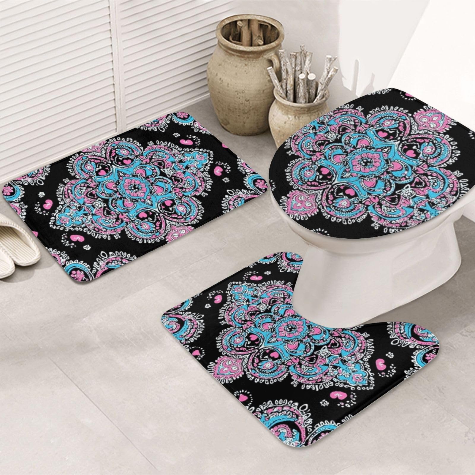 Alfombras de baño mandala lavables juego de 3 piezas antideslizantes