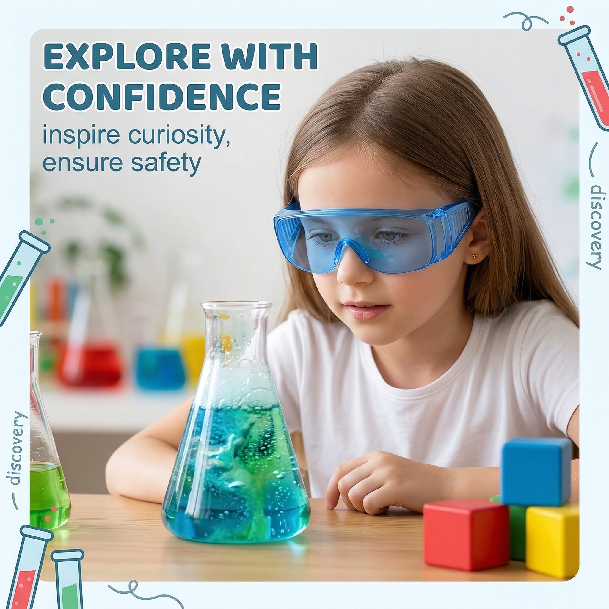 4 Pezzi Occhiali Protettivi per Bambini, Occhiali di Sicurezza Regolabili con Lenti Antiappannamento - Blu, Trasparente, Grigio, Giallo - Protezione Occhi per Esperimenti Scientifici e Giochi