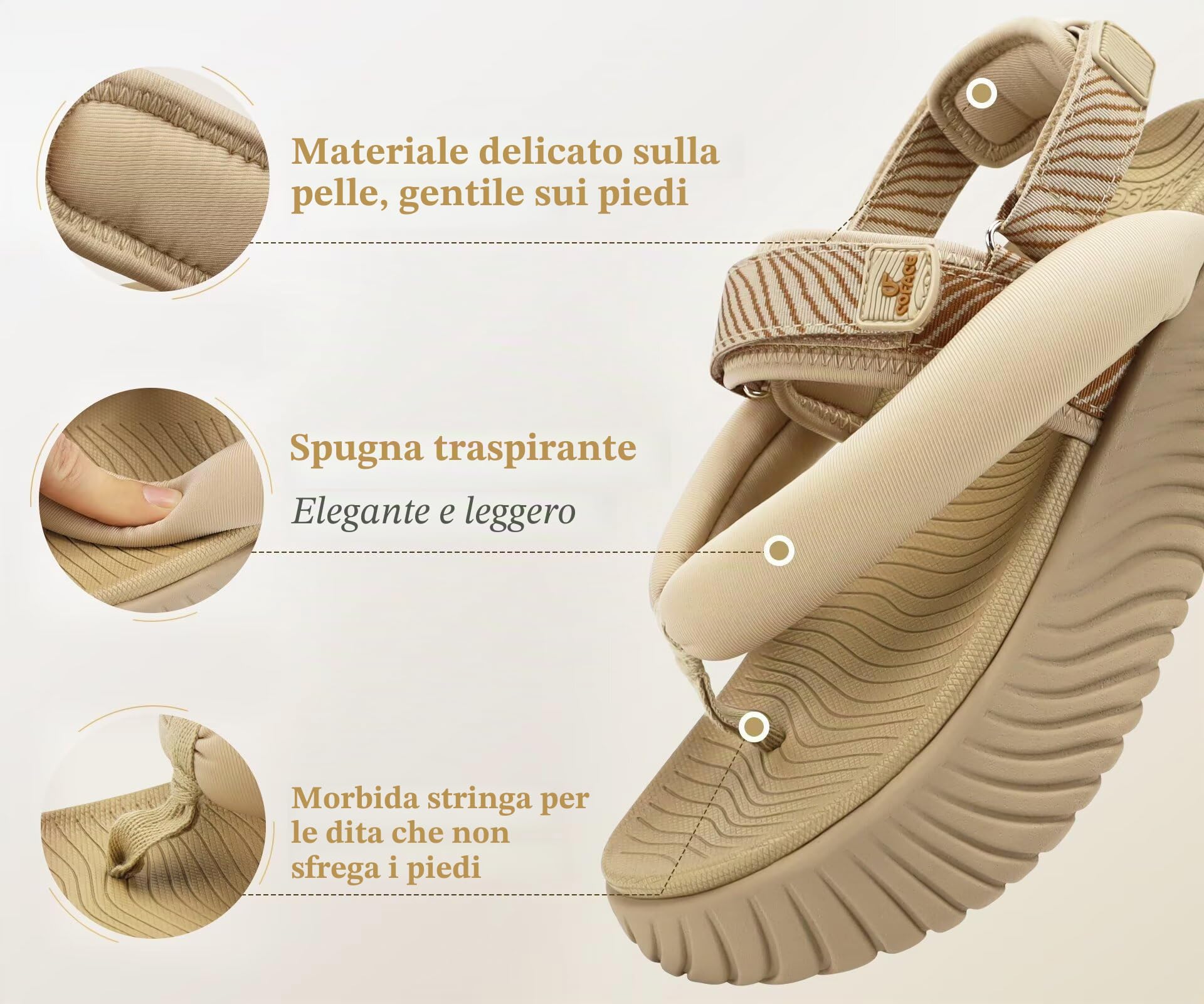 COFACE Ortopedici Sandali Trekking Donna Comode Camminata Memory Foam Sportivi Sandalo Estive Regolabile Leggero Escursionismo Spiaggia Piscina Eleganti Platform Infradito