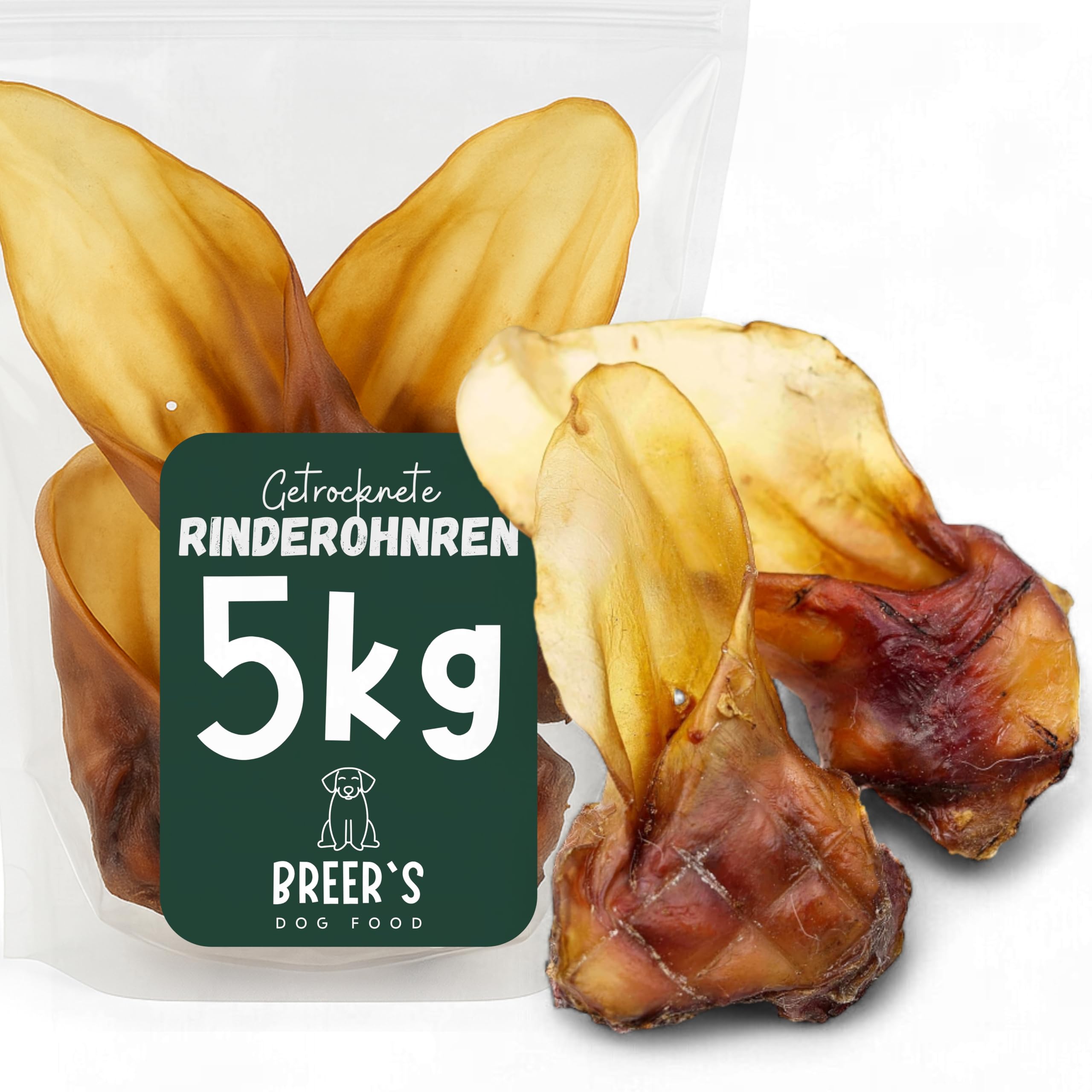 BREERs Getrocknete Rinderohren mit Muschel für Hunde 5 Kg aus eigener Deutscher Herstellung, Kauartikel für Groß & Klein